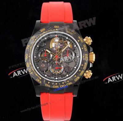 Rolex Skleleton Daytona Montoya Black Case Red Strap Super Clone 4130 Watch